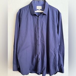 TED BAKER Navy Dress Shirt | Bold Cuff Detail | Luxe Stretch Fit | L